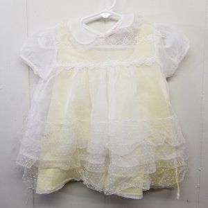 Carol Joy Christening Dress Pageant Sheer White Yellow Slip 2 pc 6 to 12M Baby G